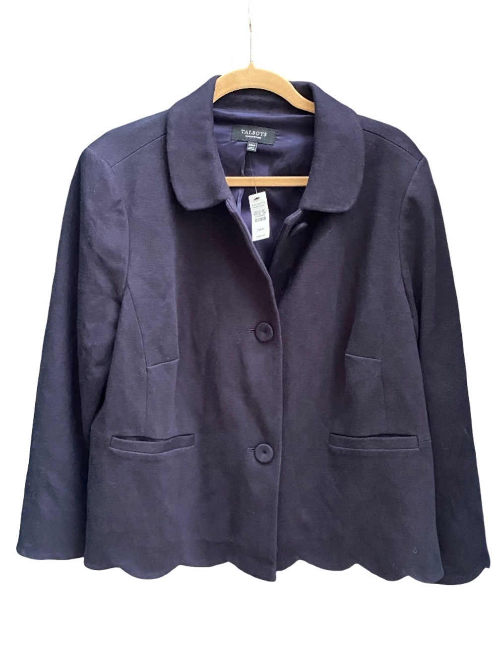 NWT Talbots navy blue scalloped ponte button blazer jacket plus size 20 petite